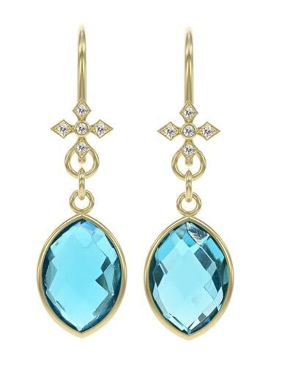 9599 Blue Zircon Earring in Marquise Shape - 18K Gold Vermeil, Certified